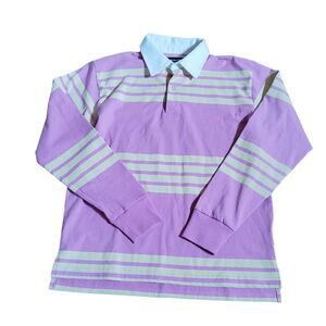 Noon Goons Men's Long Sleeve Striped Polo Shirt Size XS Pink New